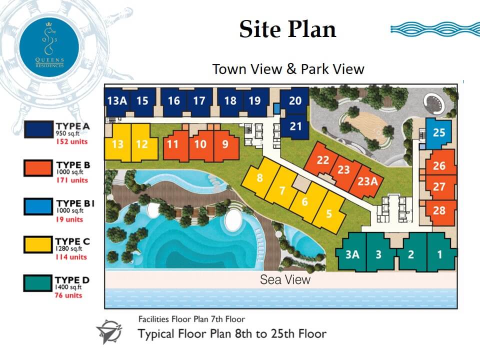 Complete official Queens Residences Q3 floor arrangement drawing